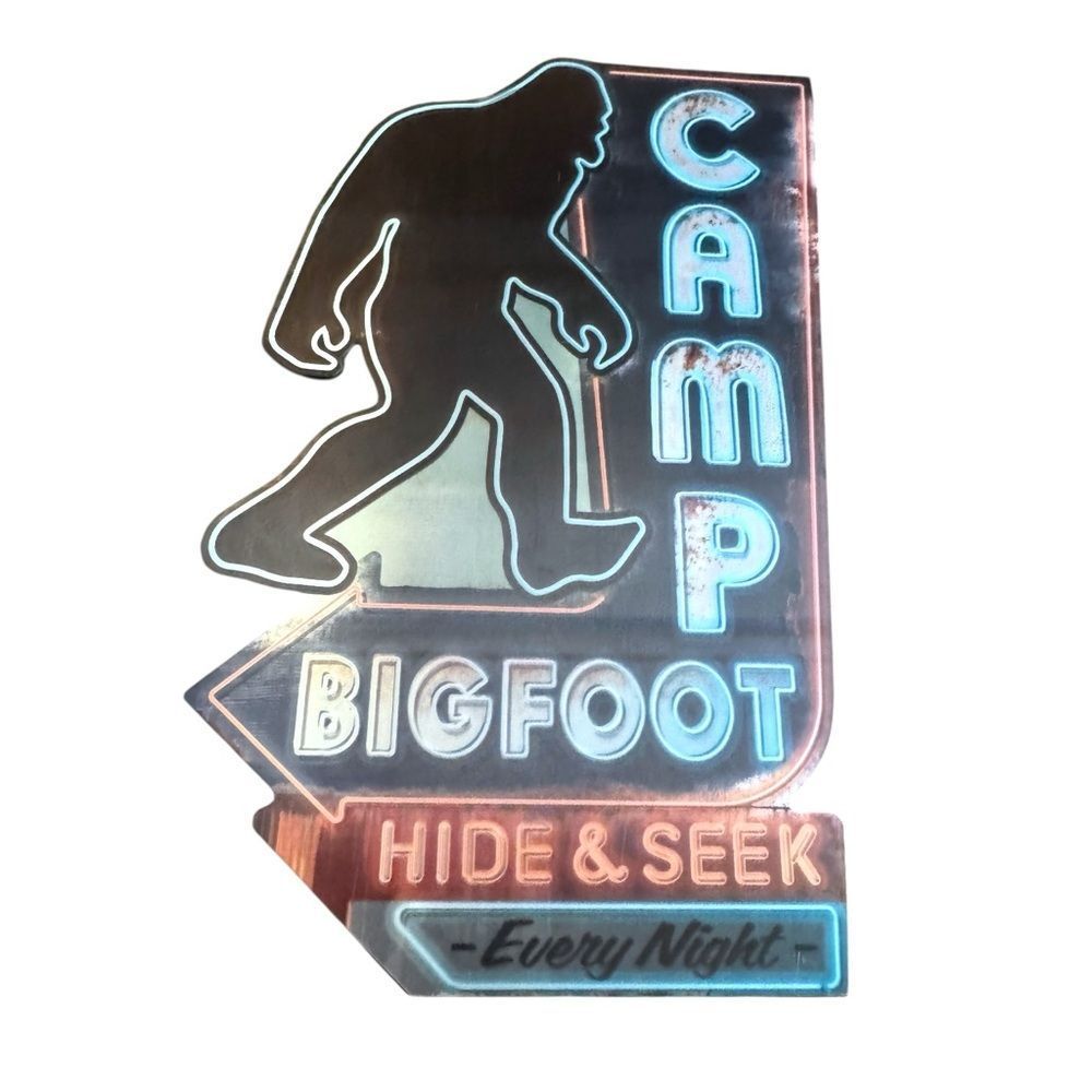 Open Road Brands Camp Bigfoot Wall Art - Black and Blue - Textured Surface